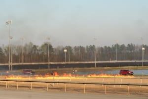 Colonial Downs barbeques its Bermuda grass.