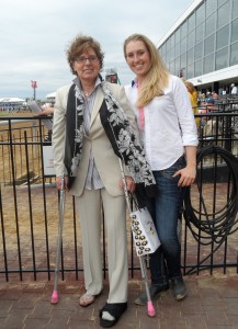 Linda (left, with daughter Lacey) supports the current Triple Crown timing and suggests changing it might not yield more Preakness runners.  Photo by Teresa Genaro.