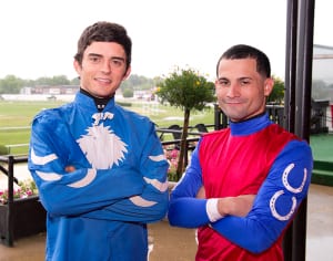 Sheldon Russell and Xavier Perez will vie for leading rider title up to the final day. Photo by Jim McCue, Maryland Jockey Club.