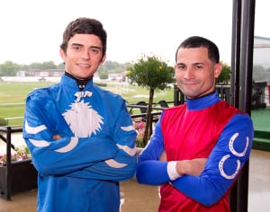 Sheldon Russell and Xavier Perez will vie for leading rider title up to the final day.  Photo by Jim McCue, Maryland Jockey Club.