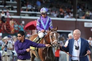 All's right with the world.  Ed Stanco leads the Princess into the winner's circle after the Alabama.  Photo NYRA/Adam Coglianese.