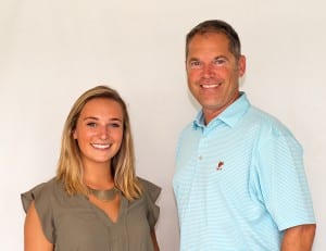 Linemaker Keith Feustle, pictured here with on-air analyst Gabby Gaudet.  Photo by Jim McCue, Maryland Jockey Club.