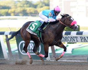 Miss Behaviour, with Garry Cruise up, proved best in the Matron.  Photo by NYRA/Adam Coglianese.