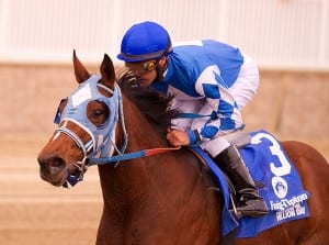 Jonesin for Jerry wins the Maryland Million Lassie. Photo by Jeff Snyder, Maryland Jockey Club.