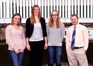 Gabby Gaudet (left) and Dylan Smith (third from left) are among the women making their way in the wagering world.  Photo by Jim McCue, Maryland Jockey Club.