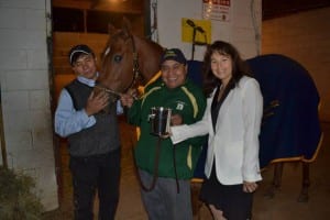 Keturah Obed-Letts, the Breeders Classic trophy, groom Porfello Ramerez, helper Santiago Bernabe -- and, of course, Henny's Princess.