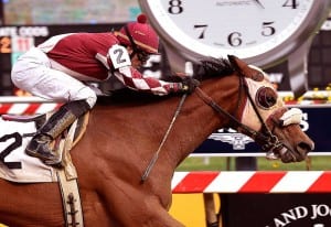 Celtic Katie wins.  Photo by Jim McCue, Maryland Jockey Club.