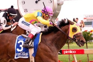 Lion DNA wins the Skipat. Photo by Jim McCue, Maryland Jockey Club.