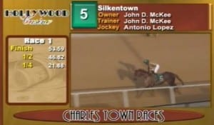 Screencap of Silkentown returning victorious for trainer John McKee.