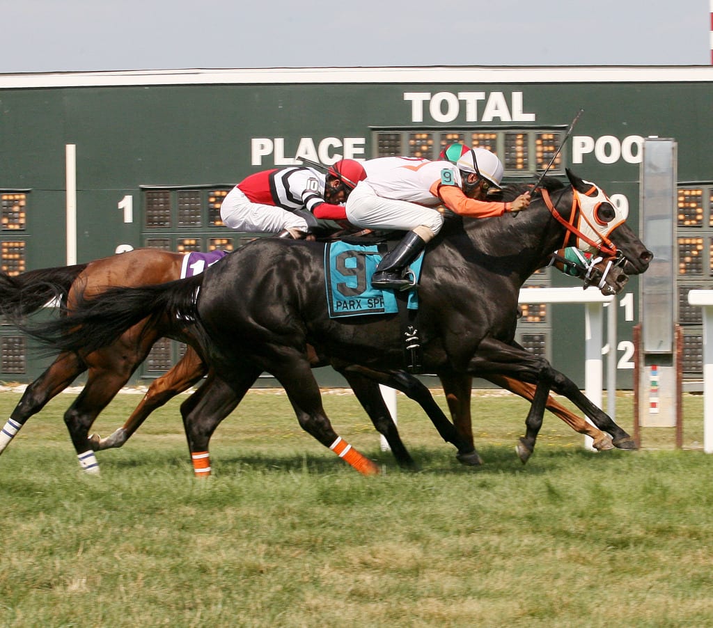 Ben's Cat gets up late to win the Parx Dash.  Photo By Barbara Weidl / EQUI-PHOTO