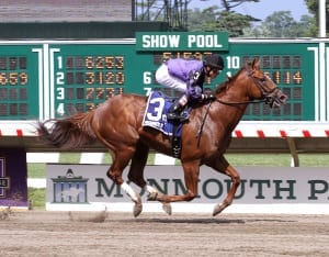 Rainbow Heir powers home in the Teddy Drone. Photo By Ryan Denver/EQUI-PHOTO.