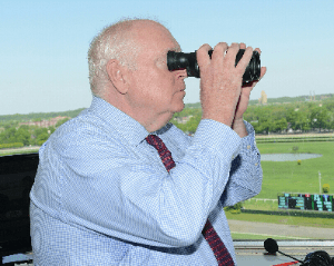 Tom Durkin's eagle eye has been a great help in calling some top races.  Photo by NYRA.