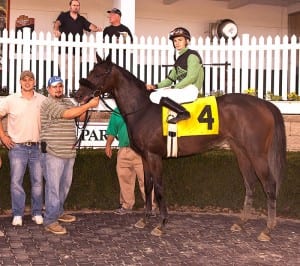 Michael Ritvo and win number one at Laurel Park. Photo by Jim McCue, Maryland Jockey Club.