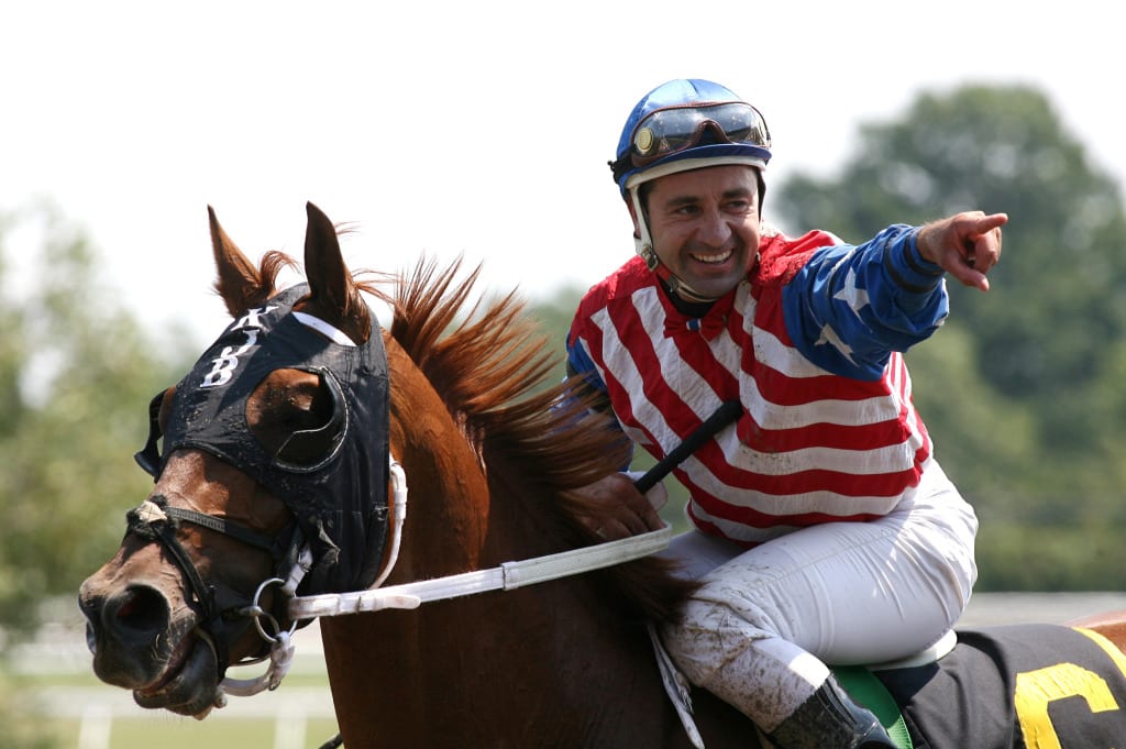 Joe Bravo, hoping to point the way to 5,000 wins. Photo by Bill Denver/EQUI-PHOTO.