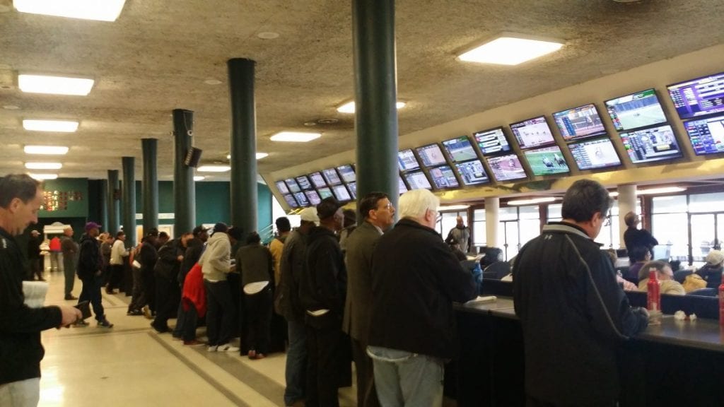 Fans enjoy the new TVs and modified clubhouse layout at Laurel. Photo courtesy of the Maryland Jockey Club.