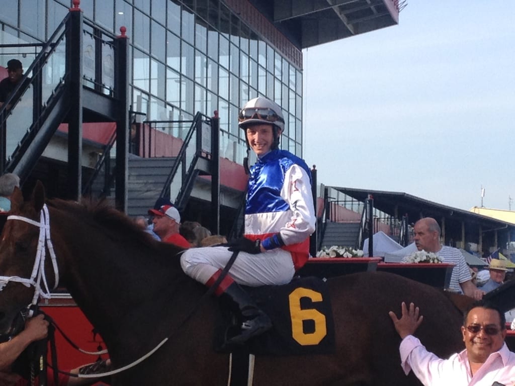 Trevor McCarthy all smiles after the Tesio. Photo by The Racing Biz.