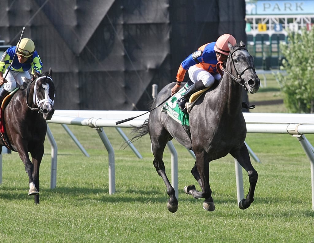 Kenzadargent took Monday's Miss Liberty Stakes at Monmouth Park. Photo by Ryan Denver/EQUI-PHOTO.