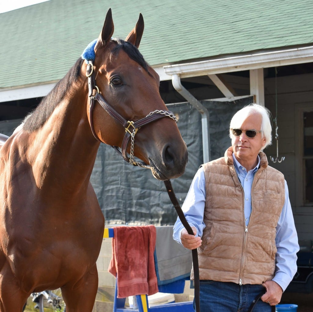 Trainer Bob Baffert with Kentucky Derby winner American Pharoah. Photo by Mike Kane.