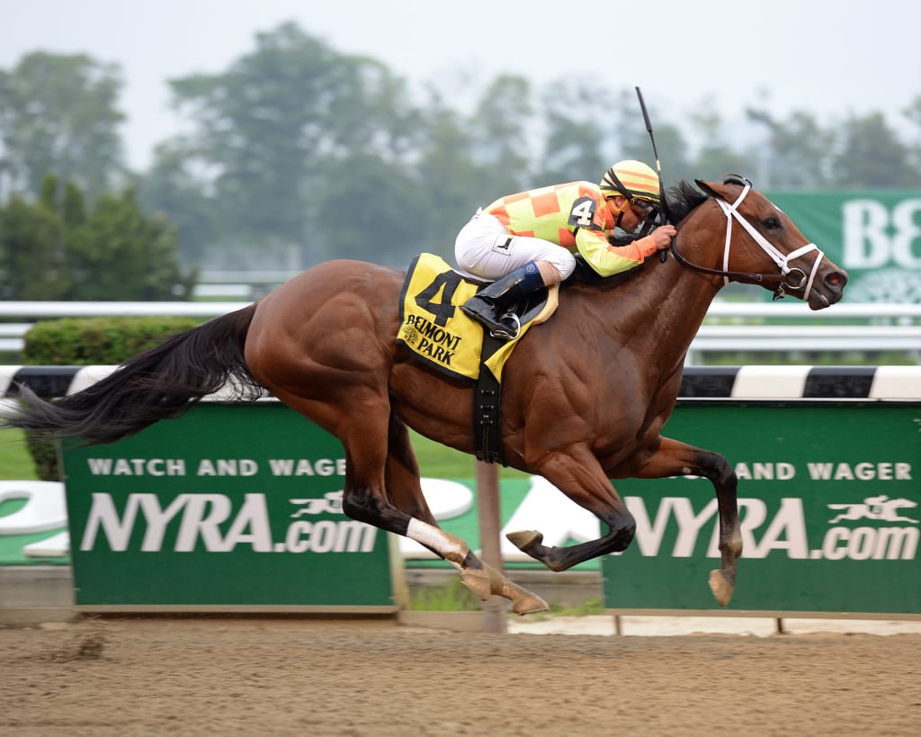 Dame Dorothy proved best in the G3 Bed o' Roses at Belmont Park. Photo by NYRA