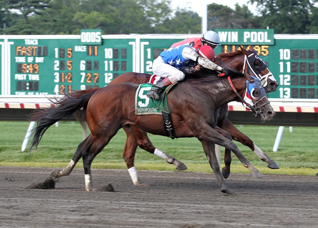 Hebbronville and Trevor McCarthy were along late to take the Grade 3 Jersey Shore. Photo By Ryan Denver/EQUI-PHOTO