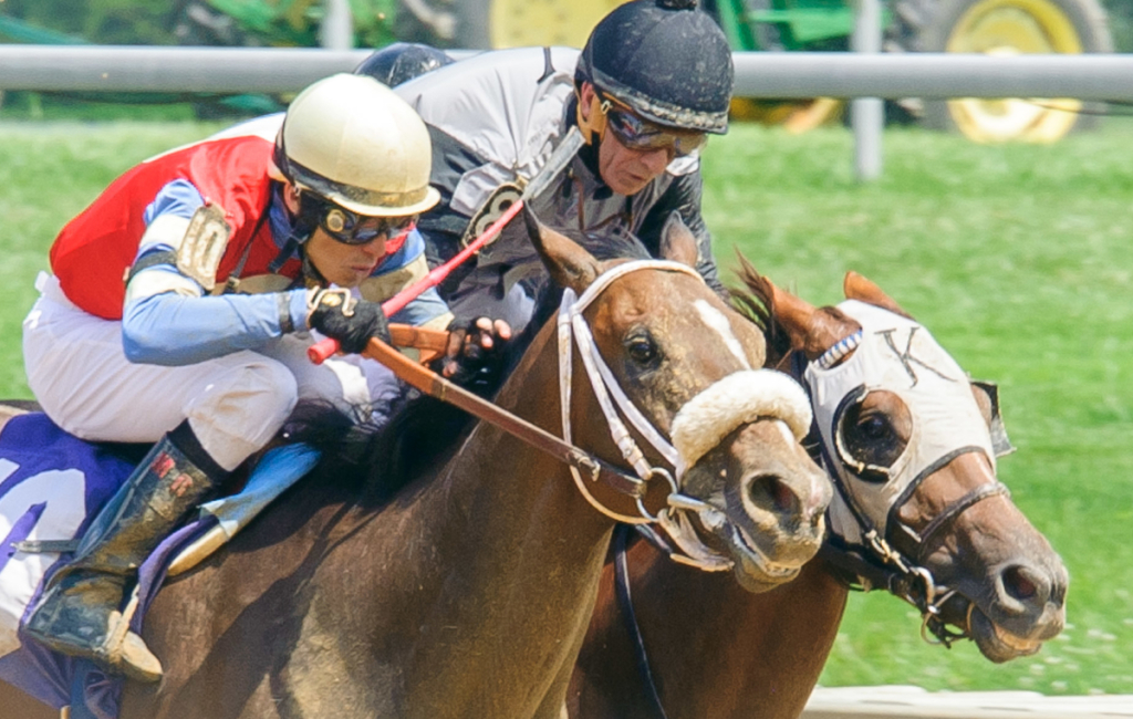 Mario Rodriguez and Abu's Dream outdueled Haldor and Kerwin Clark at Delaware Park in June. Photo by HoofprintsInc.com