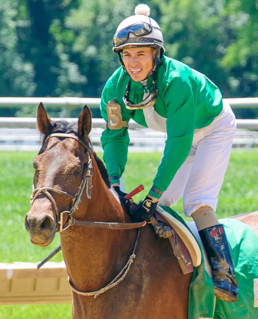 Mario Rodriguez won aboard Happy Landing in June. Photo by HoofprintsInc.com