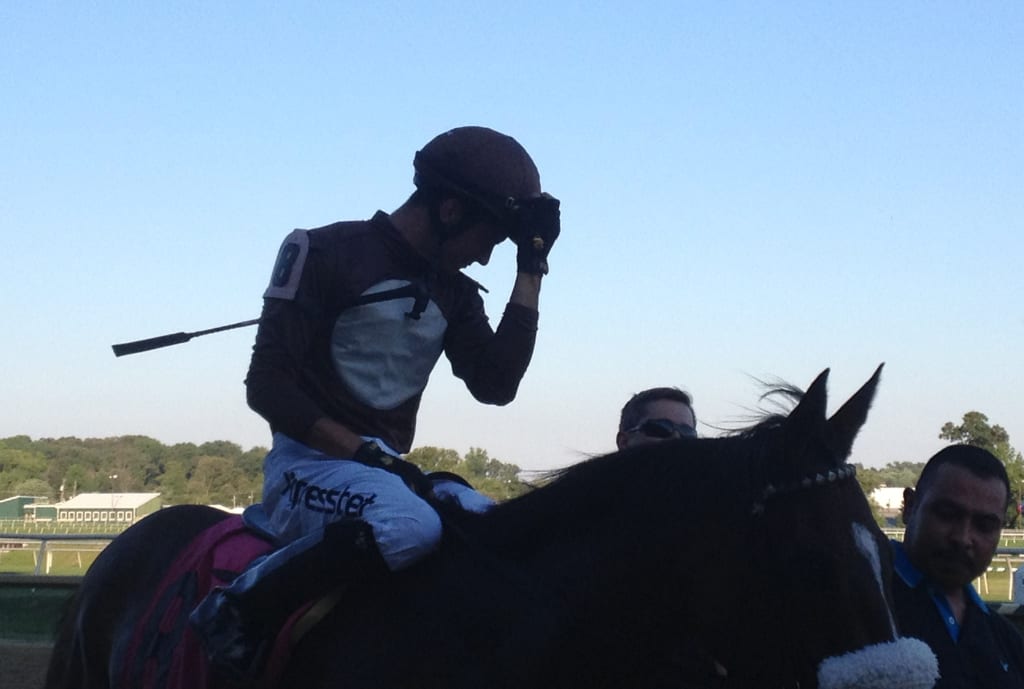 Sheldon Russell after winning Laurel Park's seventh race aboard Wild Chatter. Photo by The Racing Biz.