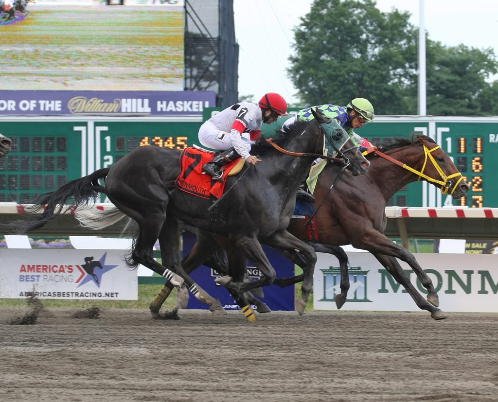 Wildcat Red won a thrilling renewal of the Teddy Drone Stakes. Photo By Taylor Ejdys/EQUI-PHOTO.