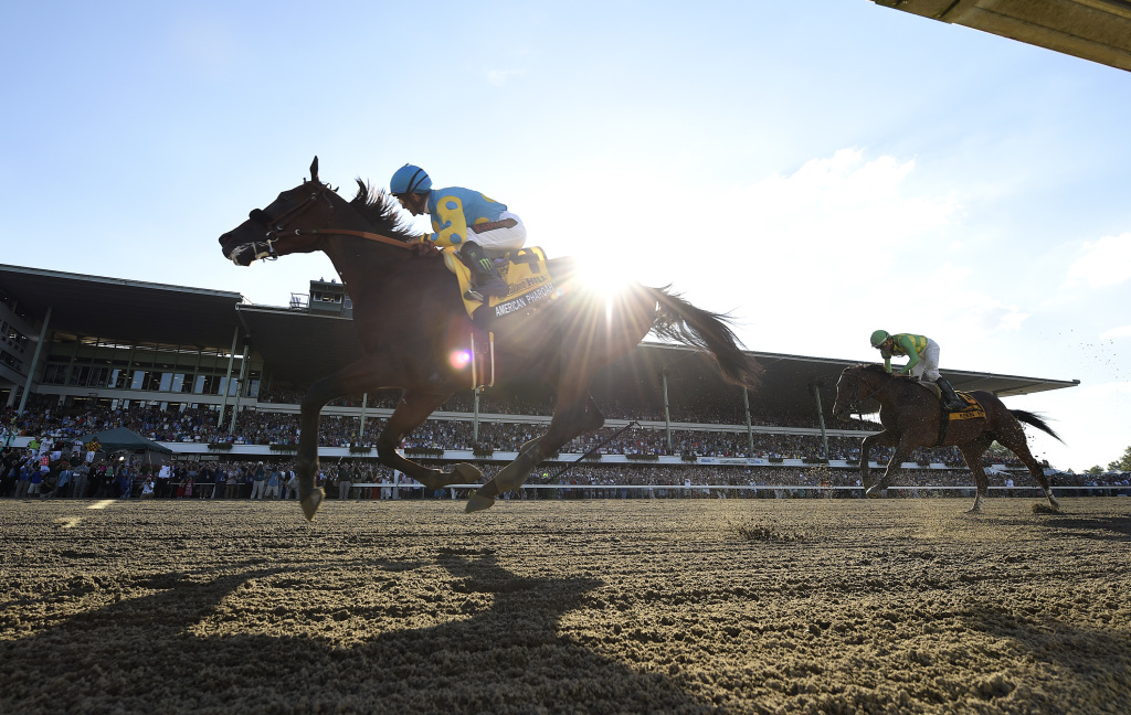 American Pharoah gave a record Monmouth crowd what it came for in romping to victory in the Haskell. Photo By Melissa Wirth/EQUI-PHOTO.