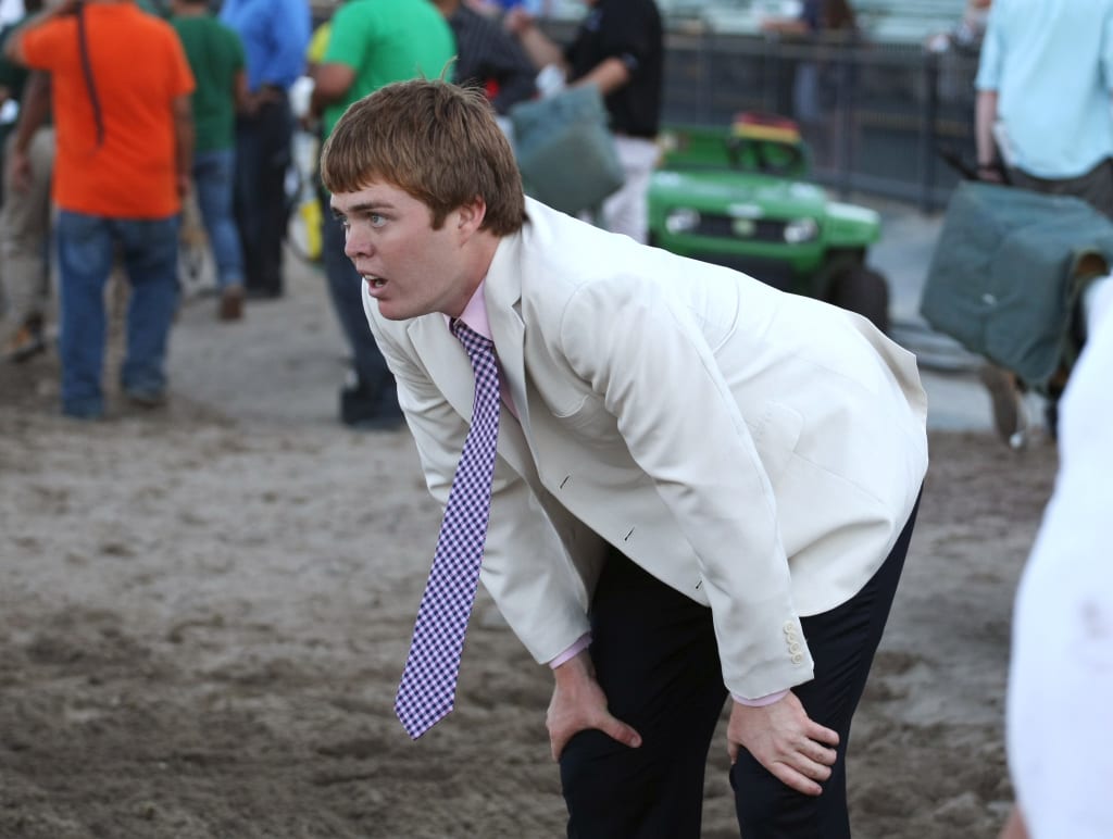 Trainer Liam D. Benson agonized while sweating out an inquiry before stewards left his horse, Expected Ruler, in first in the Tyro. Photo By Bill Denver/EQUI-PHOTO