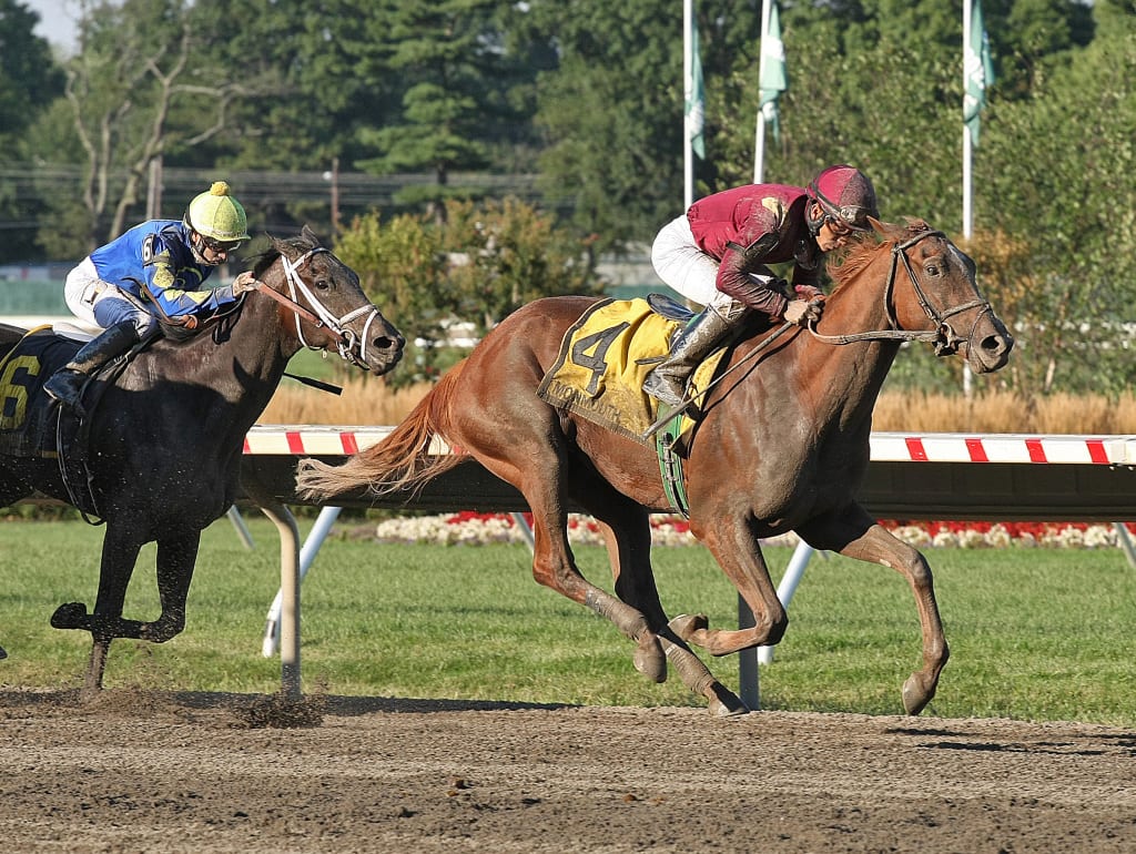 Delightful Joy took the G3 Monmouth Oaks on Saturday. Photo By Taylor Ejdys/EQUI-PHOTO