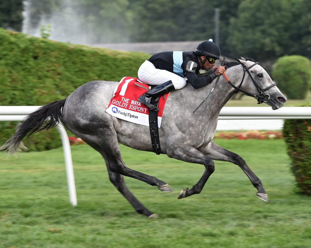 Goldy Espony gave Kendrick Carmouche his first graded win in New York. Photo courtesy of NYRA.