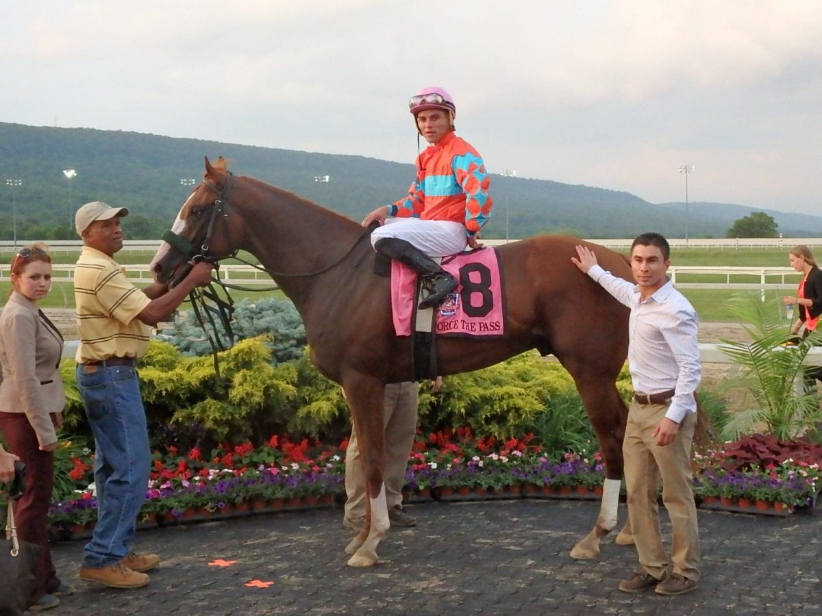 Force the Pass following his win in the G3 Penn Mile. Photo by The Racing Biz.