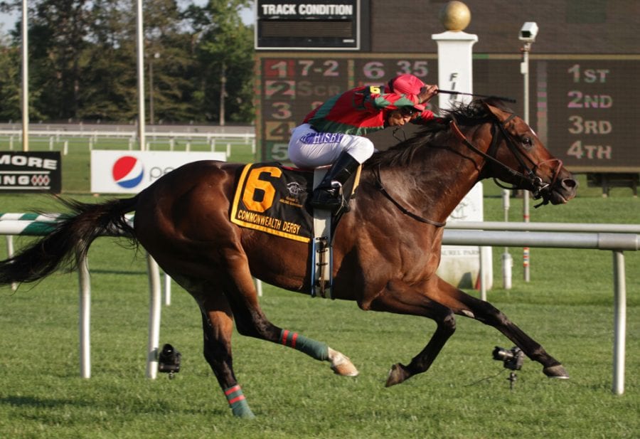 One Go All Go parlayed a pace-controlling trip to shock the G2 Commonwealth Derby Saturday at Laurel Park. Photo by Laurie Asseo.