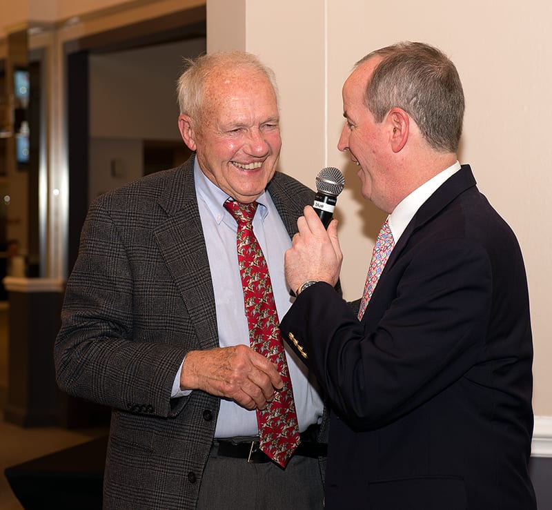 King Leatherbury (left) and Crab Feast emcee Scott Wykoff share a laugh. Photo by Jim McCue.