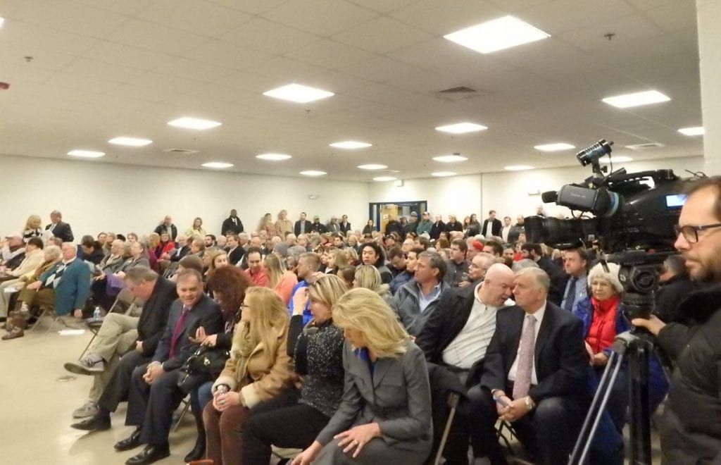 The big crowd at tonight's Maryland Racing Commission hearing in Timonium. Photo by The Racing Biz.