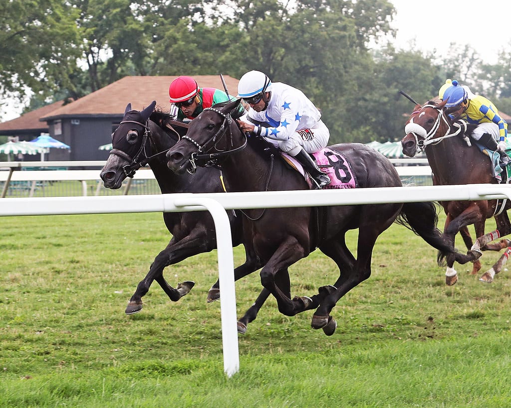 Princess Grace (inside) narrowly won the 2021 G3 Dr. James Penny Memorial.  Photo by Nikki Sherman/EQUI-PHOTO.