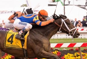 Stopchargingmaria wins the Black-Eyed Susan Stakes.  Photo by Jim McCue, Maryland Jockey Club.