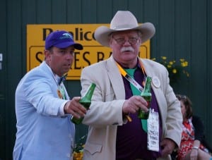 Steve Coburn (right), co-owner of California Chrome, celebrates at the post-Preakness party. Photo by Vas.